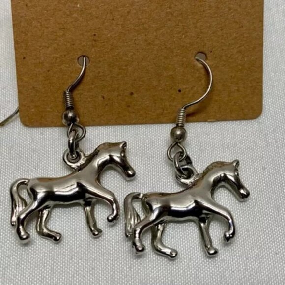 Horse Earrings Unique Walking Dangle Style Charm Pony Earring Set Silver Hook - Picture 3 of 8